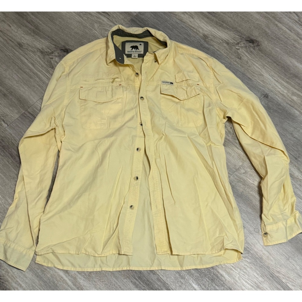 Dakota Grizzly Mens Large Yellow Nylon Long Sleeve Fishing Hiking Shirt